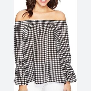 Sanctuary off the shoulder gingham blouse